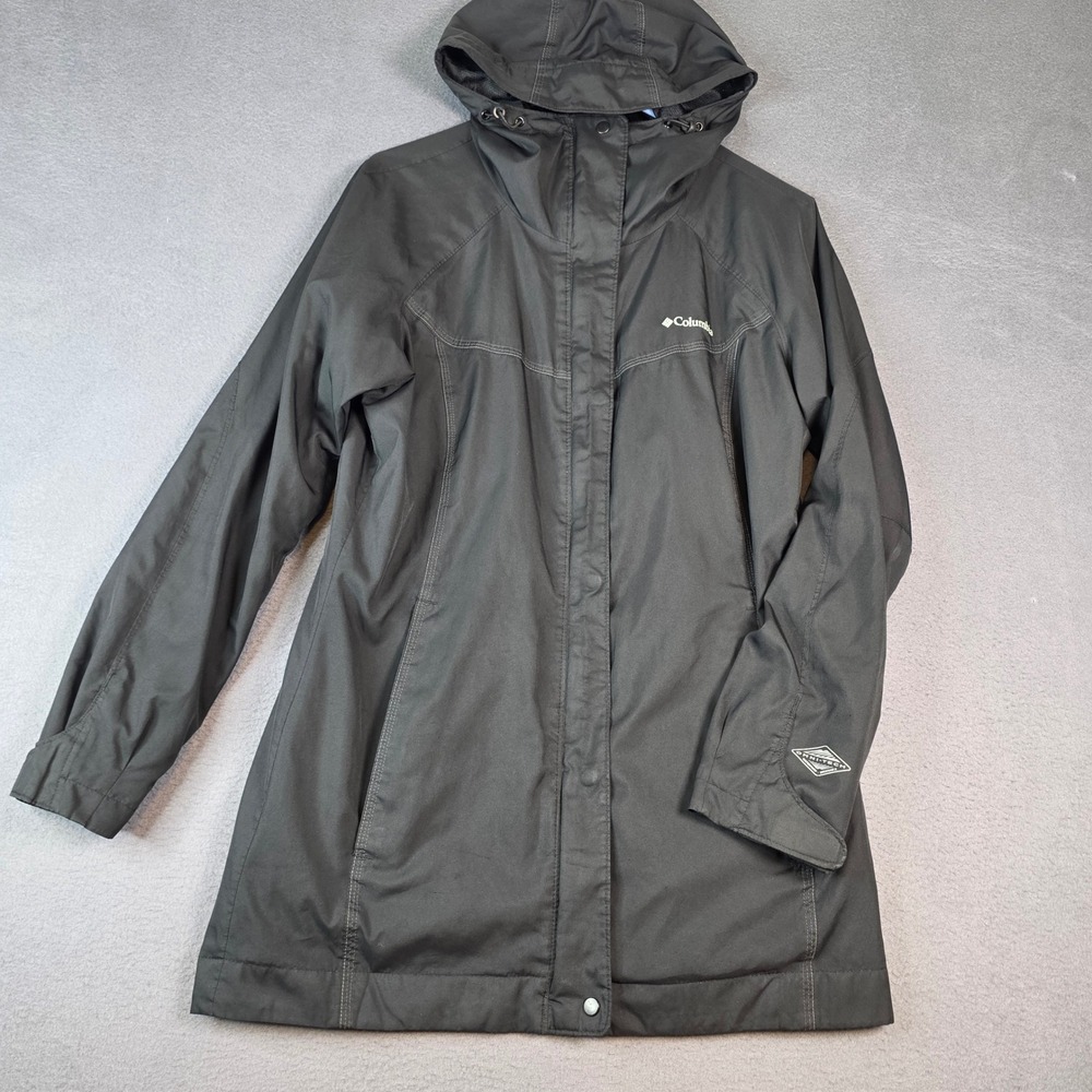 Columbia Rain Jacket Womens Medium Black Omni-Tech Hooded Long Trench Coat